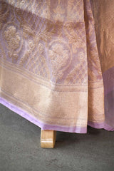 Pink Brocade Handloom Banarasi Tissue Silk Saree with Gold Zari Border