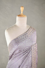 Lilac Tissue Silk Saree With Embellished Lace Border
