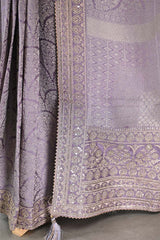 Lilac Tissue Silk Saree With Embellished Lace Border