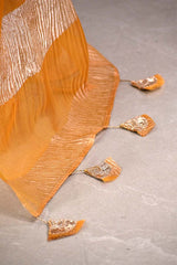 Yellow Organza Silk Saree with Crushed Tissue Zari Stripes