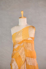 Yellow Organza Silk Saree with Crushed Tissue Zari Stripes