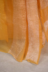 Yellow Organza Silk Saree with Crushed Tissue Zari Stripes