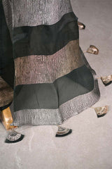 Deep Green Organza Silk Saree with Crushed Tissue Zari Stripes