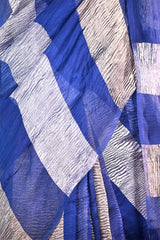 Blue Organza Silk Saree with Crushed Tissue Zari Stripes