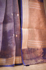 Blue Tissue Silk Saree with Gold-Silver Zari Necklace Stripes