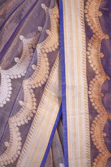 Blue Tissue Silk Saree with Gold-Silver Zari Necklace Stripes