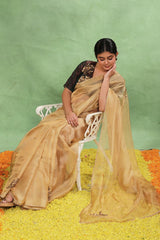 Golden Kota Tissue Silk Saree with Cutdana and Sequin Buti
