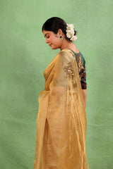 Golden Kota Tissue Silk Saree with Cutdana and Sequin Buti