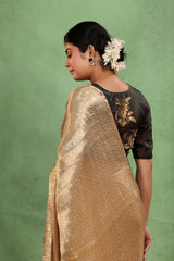 Golden Brocade Tissue Silk Saree with Maroon Piping and Dual Blouse