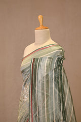 Grey Tissue Silk Saree with Silver Zari Woven Stripes