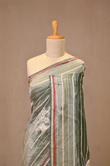 Grey Tissue Silk Saree with Silver Zari Woven Stripes