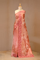 Rust Tissue Silk Saree with Applique Pitta Zari Motifs