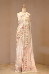 Silver Tissue Silk Saree with Zari Stripes and Pichwai Design