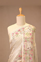Silver Tissue Silk Saree with Zari Stripes and Pichwai Design