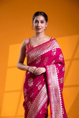 Dark Pink Banarasi Saree with Floral Motifs
