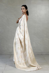 Beige Tussar Khaddi Silk Saree with Meenakari Floral Work