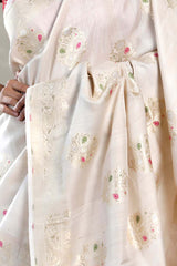Beige Tussar Khaddi Silk Saree with Meenakari Floral Work