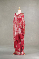 Maroon Tussar Khaddi Silk Saree with Meenakari Floral Work