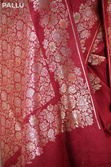 Maroon Tussar Khaddi Silk Saree with Meenakari Floral Work