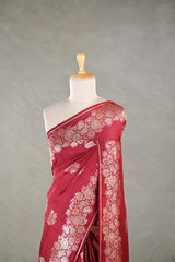Maroon Tussar Khaddi Silk Saree with Meenakari Floral Work
