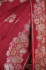 Maroon Tussar Khaddi Silk Saree with Meenakari Floral Work