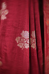 Maroon Tussar Khaddi Silk Saree with Meenakari Floral Work