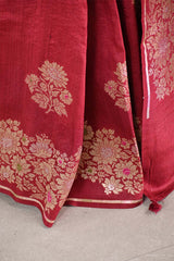 Maroon Tussar Khaddi Silk Saree with Meenakari Floral Work