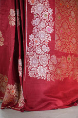 Maroon Tussar Khaddi Silk Saree with Meenakari Floral Work