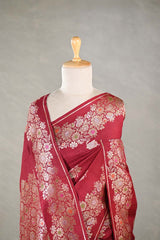 Maroon Tussar Khaddi Silk Saree with Meenakari Floral Work
