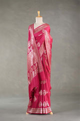 Pink Tussar Khaddi Silk Saree with Meenakari Floral Work