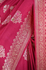 Pink Tussar Khaddi Silk Saree with Meenakari Floral Work