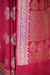 Pink Tussar Khaddi Silk Saree with Meenakari Floral Work