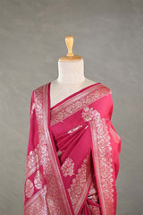 Pink Tussar Khaddi Silk Saree with Meenakari Floral Work