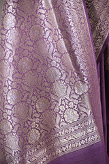 Mauve Tussar Khaddi Silk Saree with Meenakari Floral Work