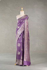 Mauve Tussar Khaddi Silk Saree with Meenakari Floral Work