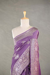 Mauve Tussar Khaddi Silk Saree with Meenakari Floral Work