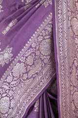 Mauve Tussar Khaddi Silk Saree with Meenakari Floral Work