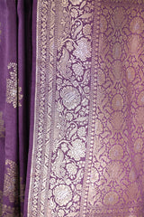 Mauve Tussar Khaddi Silk Saree with Meenakari Floral Work