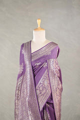Mauve Tussar Khaddi Silk Saree with Meenakari Floral Work