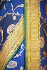 Blue Banarasi Tussar Khaddi Silk Saree with Rangkat Floral Work