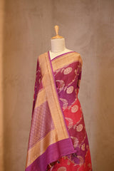 Magenta Banarasi Tussar Khaddi Silk Saree with Rangkat Floral Work