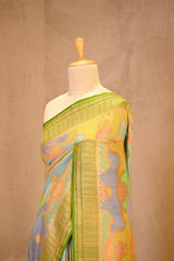 Green Rangkat Banarasi Tussar Khaddi Silk Saree With Hand-Brush Work