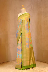 Green Rangkat Banarasi Tussar Khaddi Silk Saree With Hand-Brush Work