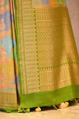 Green Rangkat Banarasi Tussar Khaddi Silk Saree With Hand-Brush Work