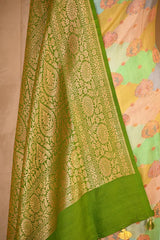 Green Rangkat Banarasi Tussar Khaddi Silk Saree With Hand-Brush Work