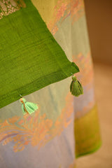 Green Banarasi Tussar Khaddi Silk Saree With Rangkat Hand-Brush Work