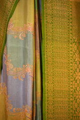 Green Banarasi Tussar Khaddi Silk Saree With Rangkat Hand-Brush Work