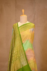 Green Banarasi Tussar Khaddi Silk Saree With Rangkat Hand-Brush Work