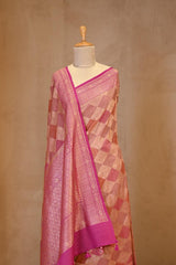 Magenta Pink Banarasi Tussar Khaddi Silk Saree with Geometric Crisscross Pattern