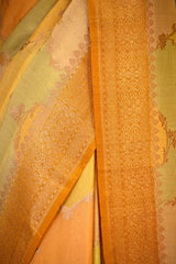 Yellow Tussar Khaddi Banarasi Silk Saree with Leheriya Rangkat Pattern